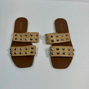 Nine West‎ Studded Slide Sandals Two Strap Flats Casual Shoes Size 7M